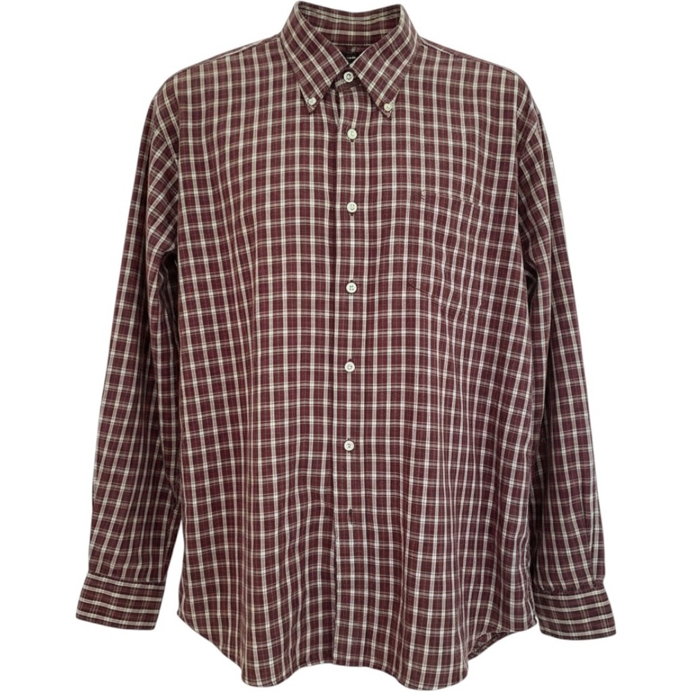 Dockers Mens Long Sleeve Button Down Plaid Shirt Burgundy Tan Blue XL